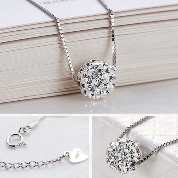 Jewelry - NEW 925 Sterling Silver Diamond Ball Necklace